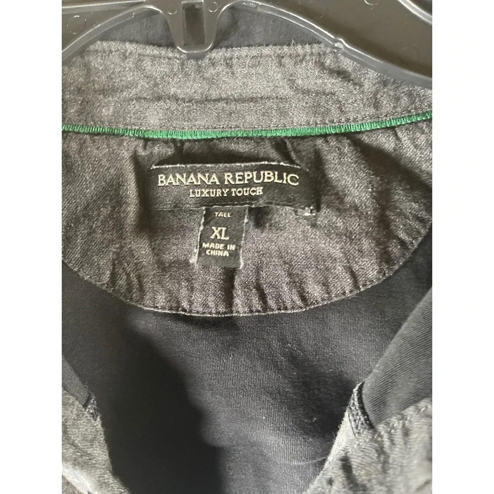 Banana Republic Luxury Touch Mens XL Tall Long Sleeve Polo Black Grey Striped